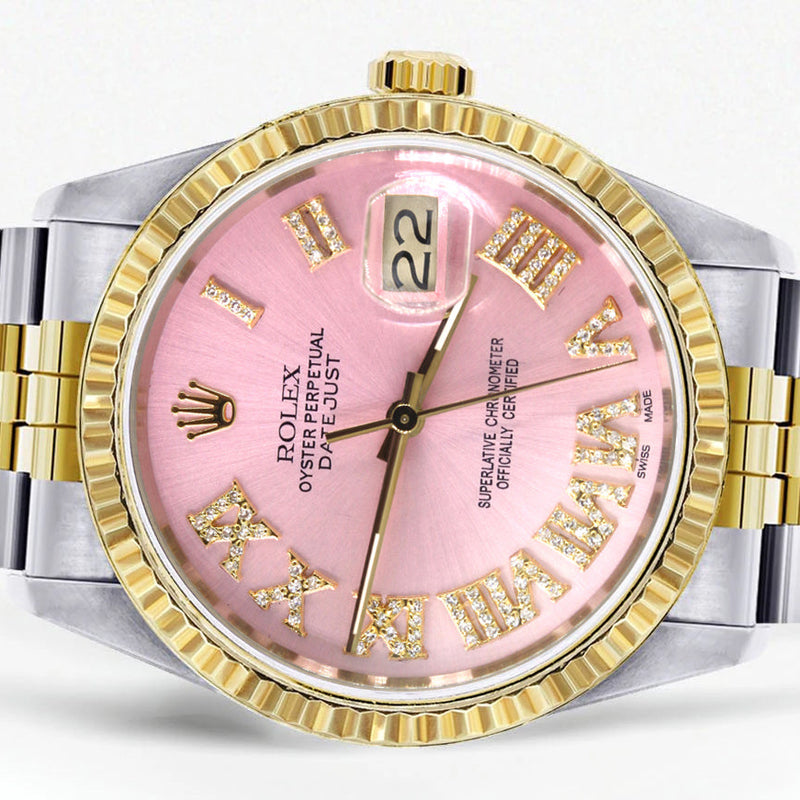 Womens Rolex Datejust Watch 16233 Two Tone | 36Mm | Pink Roman Dial | Fluted Bezel | Jubilee Band