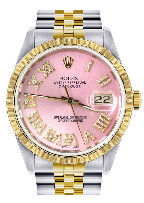 Mens Rolex Datejust Watch 16233 Two Tone | 36Mm | Pink Roman Dial | Jubilee Band
