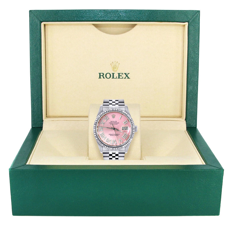 Womens Rolex Datejust Watch 16200  | 36Mm | Pink Roman Numeral Dial | Fluted Bezel | Jubilee Band