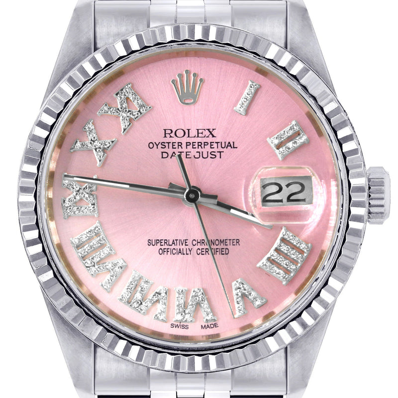 Womens Rolex Datejust Watch 16200  | 36Mm | Pink Roman Numeral Dial | Fluted Bezel | Jubilee Band