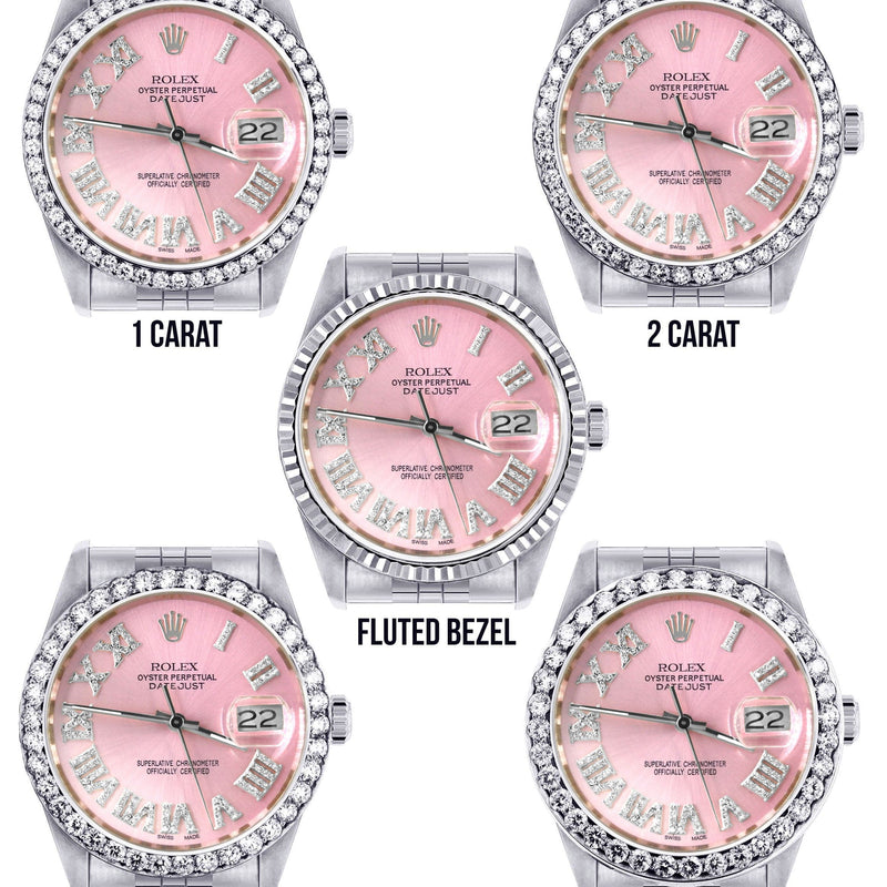 Diamond Mens Rolex Datejust Watch 16200 | 36Mm | Light Pink Roman Numeral Dial | Jubilee Band