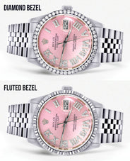 Diamond Mens Rolex Datejust Watch 16200 | 36Mm | Light Pink Roman Numeral Dial | Jubilee Band