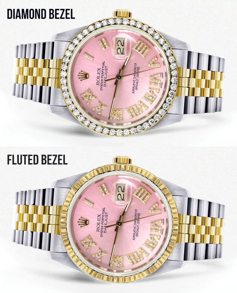 Gold & Steel Rolex Datejust Watch 16233 for Men | 36Mm | Pink Roman Dial | Jubilee Band