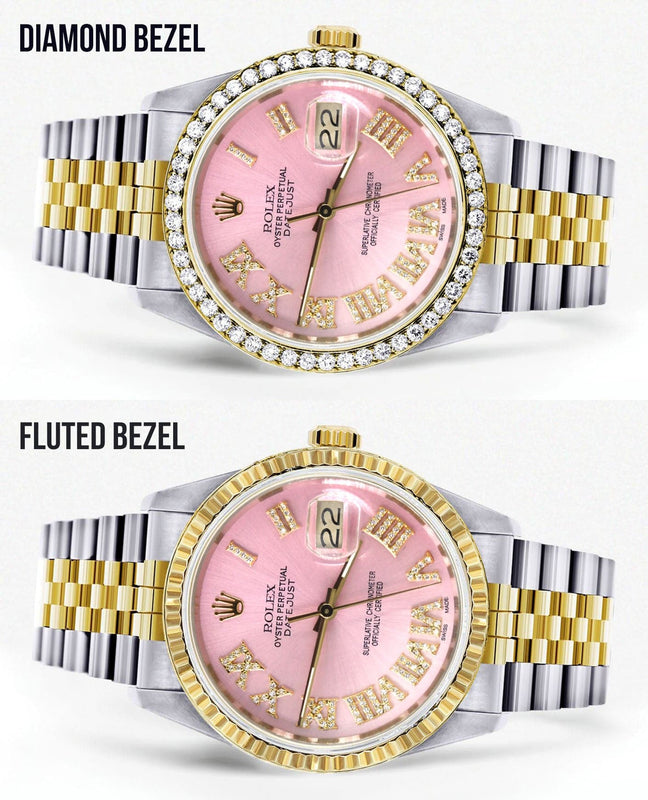 Gold & Steel Rolex Datejust Watch 16233 for Men | 36Mm | Pink Roman Dial | Jubilee Band