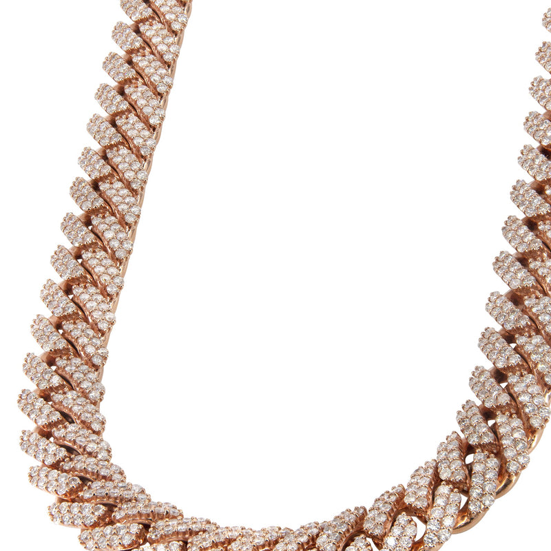 Rose Gold Iced Out Diamond Prong Cuban Link Chain 10K/14K