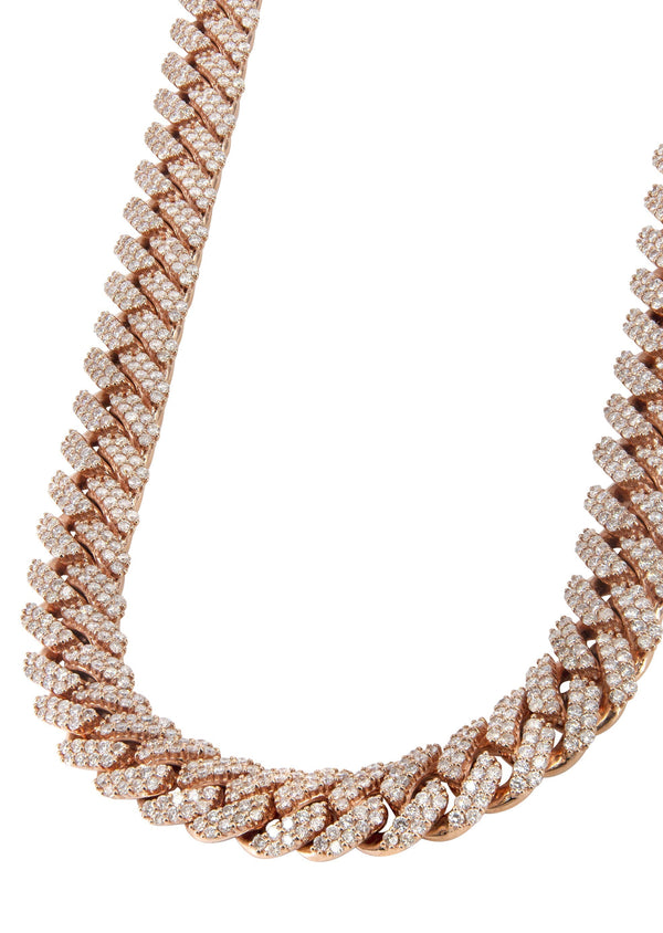Rose Gold Iced Out Lab Grown VVS Diamond Prong Cuban Link Chain 10K/14K