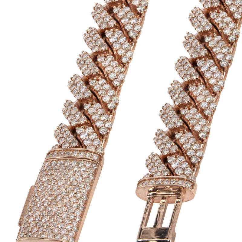 Rose Gold Iced Out Lab Grown VVS Diamond Prong Cuban Link Chain 10K/14K
