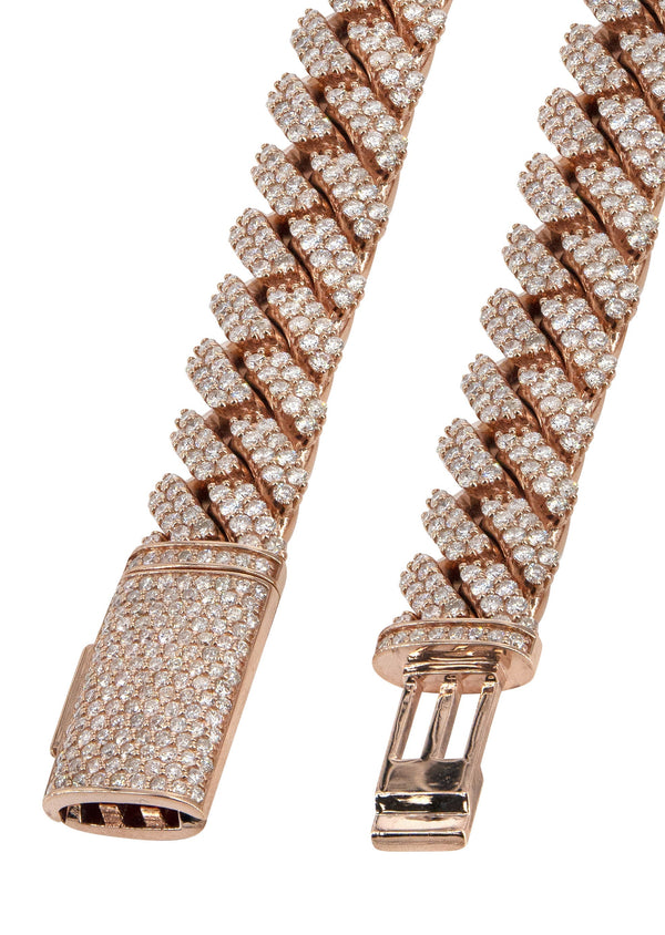 Rose Gold Iced Out Lab Grown VVS Diamond Prong Cuban Link Chain 10K/14K