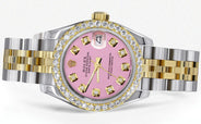 Womens Diamond Gold Hidden Clasp Rolex Watch | 1 Carat Bezel | 26Mm | Pink Dial | Jubilee Band | Model 179173