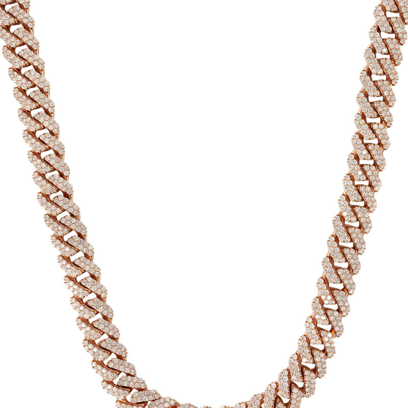 Rose Gold Iced Out Diamond Prong Cuban Link Chain 10K/14K