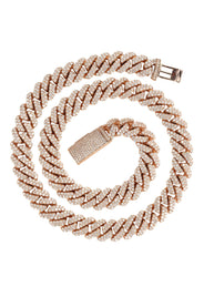 Rose Gold Iced Out Diamond Prong Cuban Link Chain 10K/14K