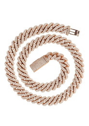 Rose Gold Iced Out Lab Grown VVS Diamond Prong Cuban Link Chain 10K/14K