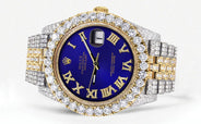 Diamond Iced Out Rolex Datejust 41 | 25 Carats Of Diamonds | Custom Royal Blue Roman Numeral Diamond Dial | Two Tone | Jubilee Band