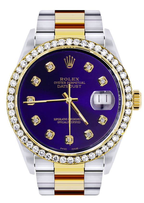 Diamond Gold Rolex Watch For Men 16233 | 36Mm | Royal Blue Dial | Oyster Band