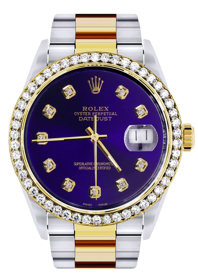 Diamond Gold Rolex Watch For Men 16233 | 36Mm | Royal Blue Dial | Oyster Band