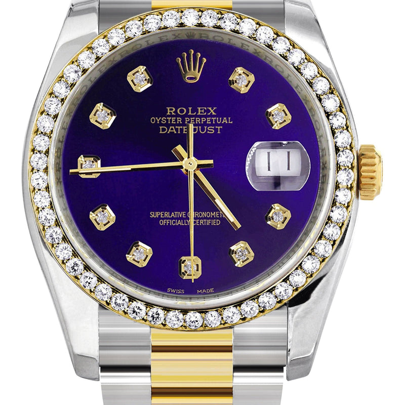 116233 | Diamond Gold Rolex Watch For Men | 36Mm | Royal Blue Dial | Oyster Band