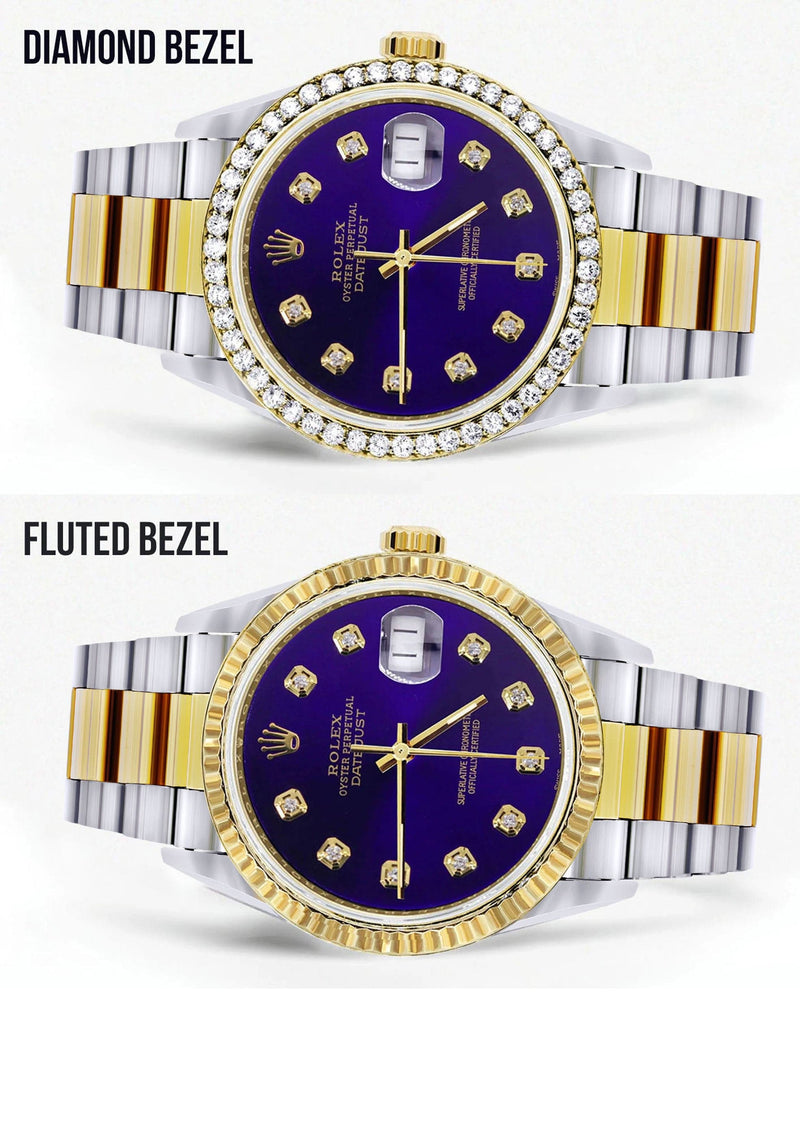 Diamond Gold Rolex Watch For Men 16233 | 36Mm | Royal Blue Dial | Oyster Band