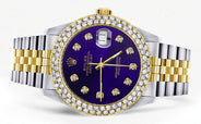 Diamond Gold Rolex Watch For Men 16233 | 36Mm | Royal Blue Dial | Two Row 4.25 Carat Bezel | Jubilee Band