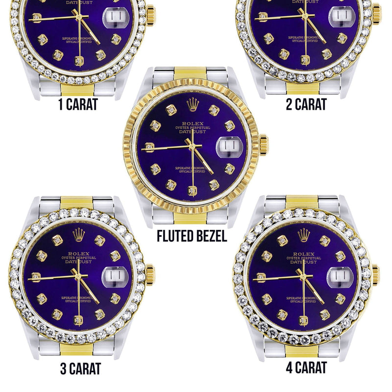 Diamond Gold Rolex Watch For Men 16233 | 36Mm | Royal Blue Dial | Oyster Band
