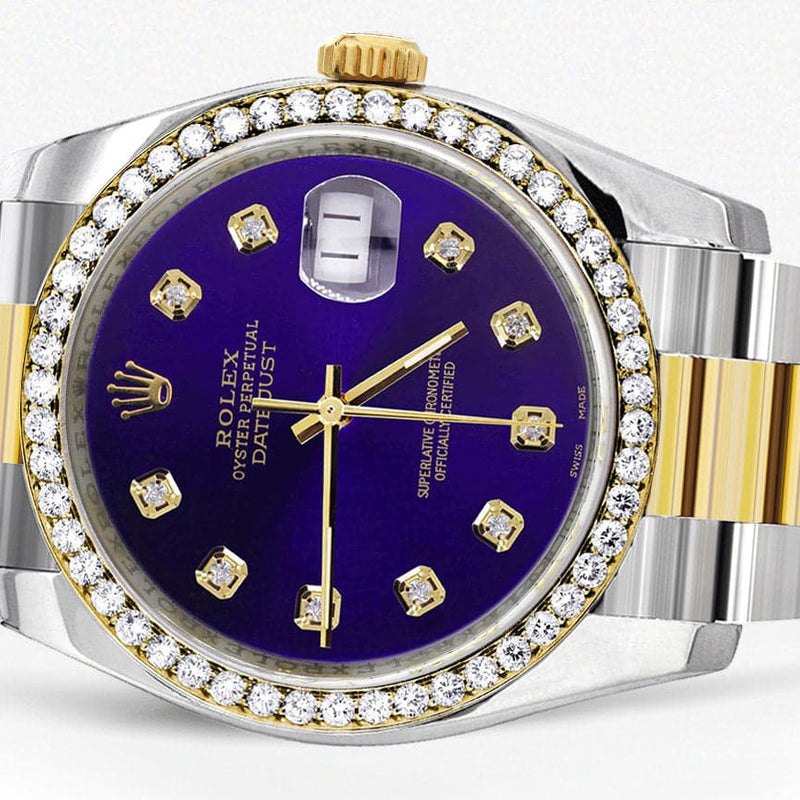 116233 | Diamond Gold Rolex Watch For Men | 36Mm | Royal Blue Dial | Oyster Band