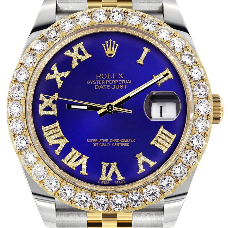 Rolex Datejust 41 Watch | 41 MM | 18K Yellow Gold & Stainless Steel | Custom Royal Blue Roman Dial | Jubilee Band
