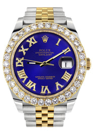 Rolex Datejust 41 Watch | 41 MM | 18K Yellow Gold & Stainless Steel | Custom Royal Blue Roman Dial | Jubilee Band
