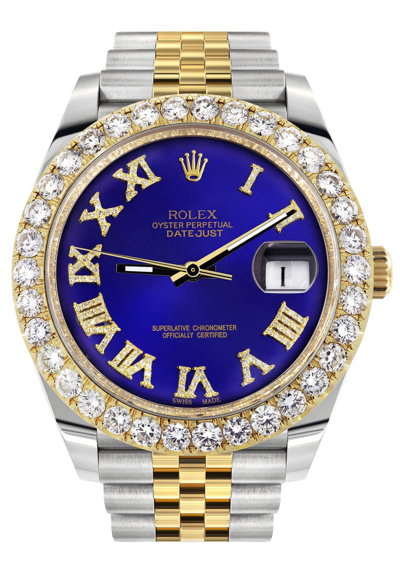 Rolex Datejust 41 Watch | 41 MM | 18K Yellow Gold & Stainless Steel | Custom Royal Blue Roman Dial | Jubilee Band