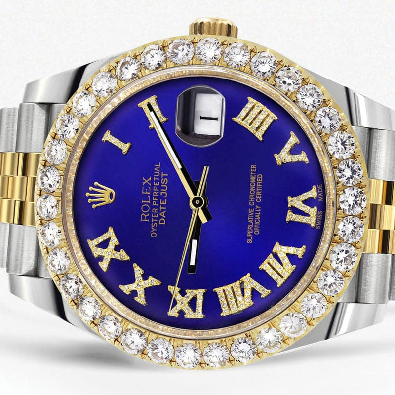 Rolex Datejust 41 Watch | 41 MM | 18K Yellow Gold & Stainless Steel | Custom Royal Blue Roman Dial | Jubilee Band