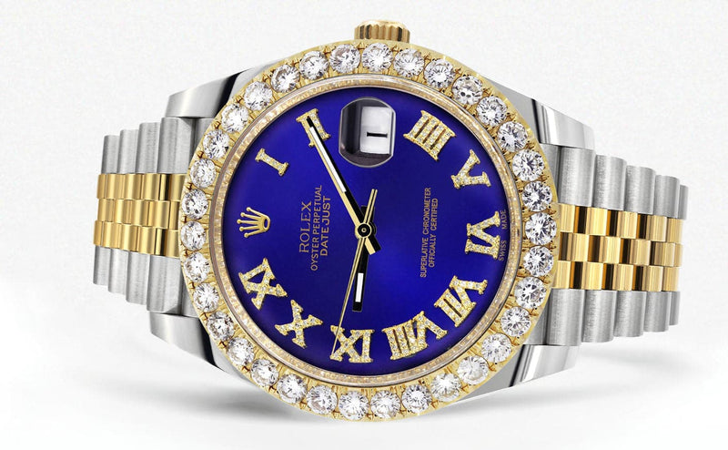 Rolex Datejust 41 Watch | 41 MM | 18K Yellow Gold & Stainless Steel | Custom Royal Blue Roman Dial | Jubilee Band