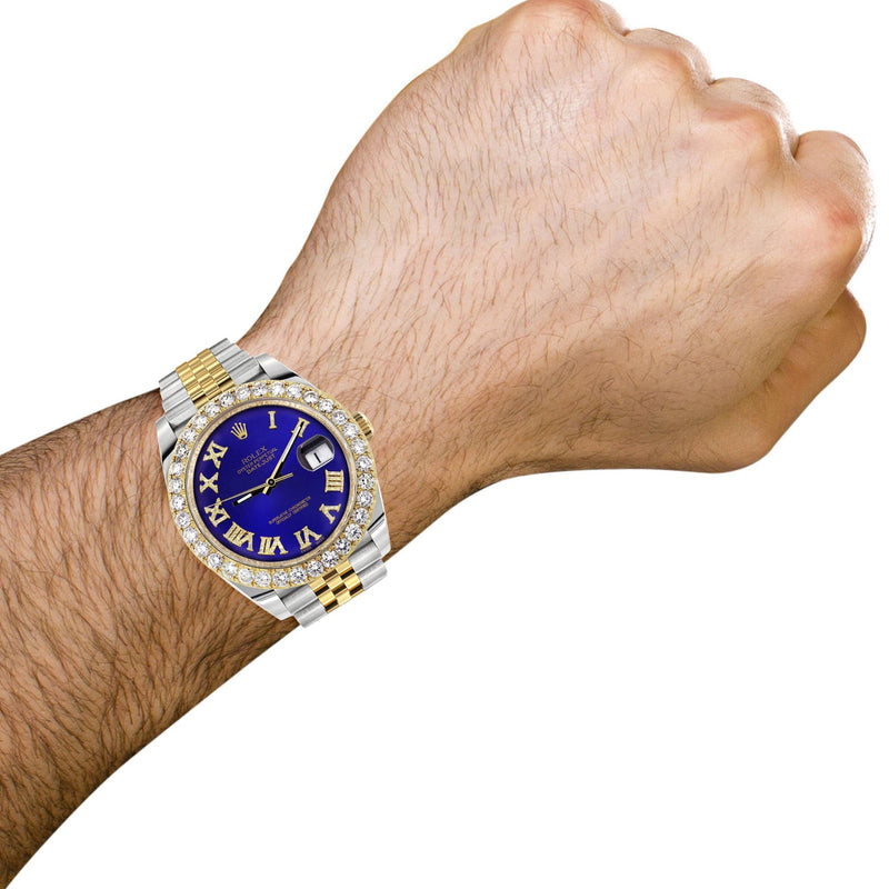 Rolex Datejust 41 Watch | 41 MM | 18K Yellow Gold & Stainless Steel | Custom Royal Blue Roman Dial | Jubilee Band