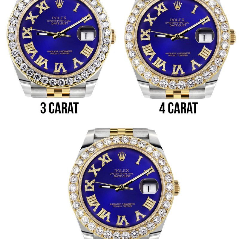 Rolex Datejust 41 Watch | 41 MM | 18K Yellow Gold & Stainless Steel | Custom Royal Blue Roman Dial | Jubilee Band
