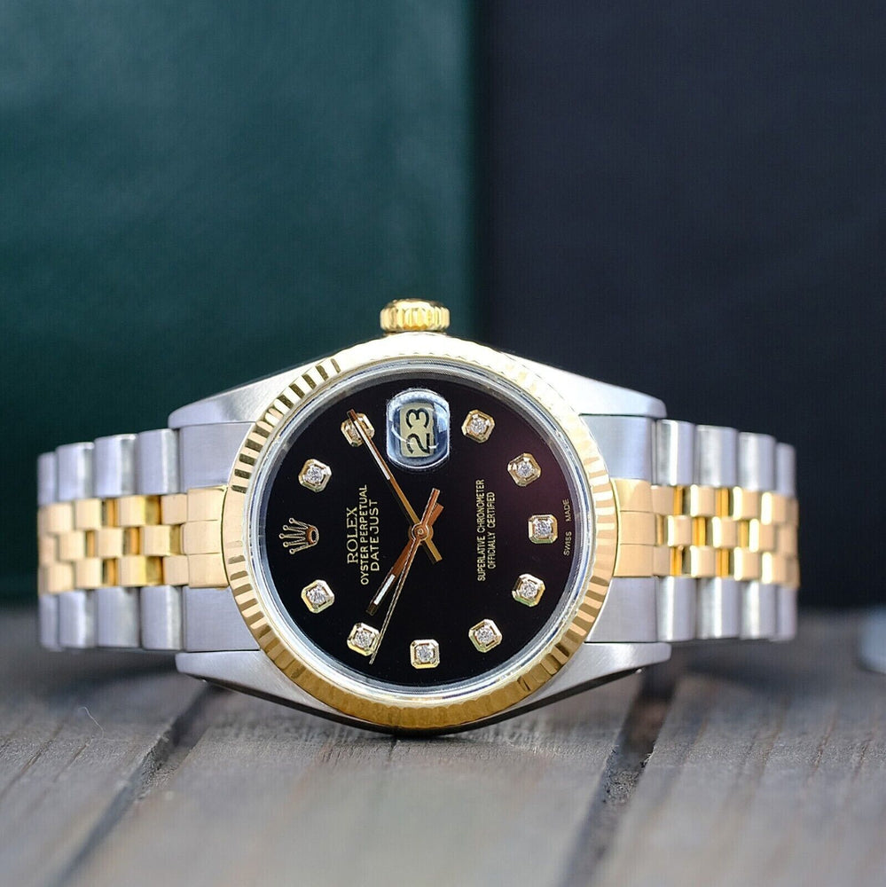 Rolex Datejust | 36MM | Black Diamond Dial | Two Tone |  Jubilee Band