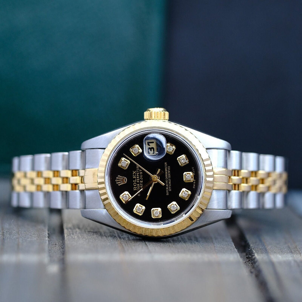 Rolex Datejust 69173 26MM Black Diamond Dial With Two Tone Jubilee Bracelet