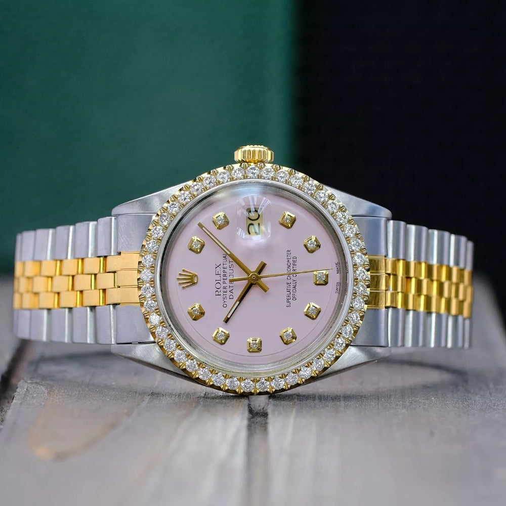 Rolex Datejust Watch | 36MM | Pink  Diamond Dial 3ct Diamond bezel  | Jubilee Band