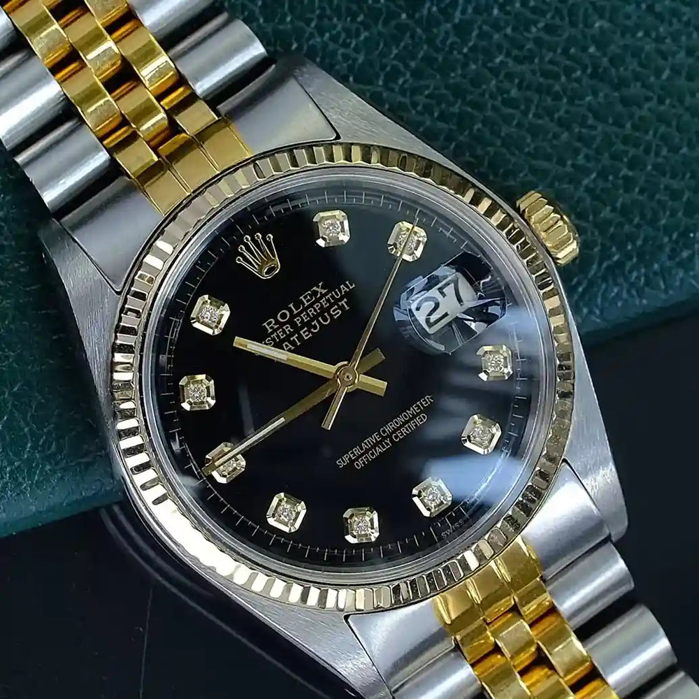 ROLEX DATEJUST COUPLE WATCH TWO-TONE BLACK DIAMOND DIAL JUBILEE