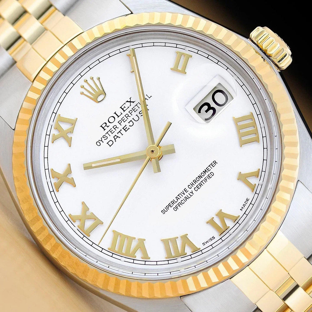 Rolex DateJust 16013| 36MM | White Roman  Dial | Two Tone | Band Box & Appraisal Papers