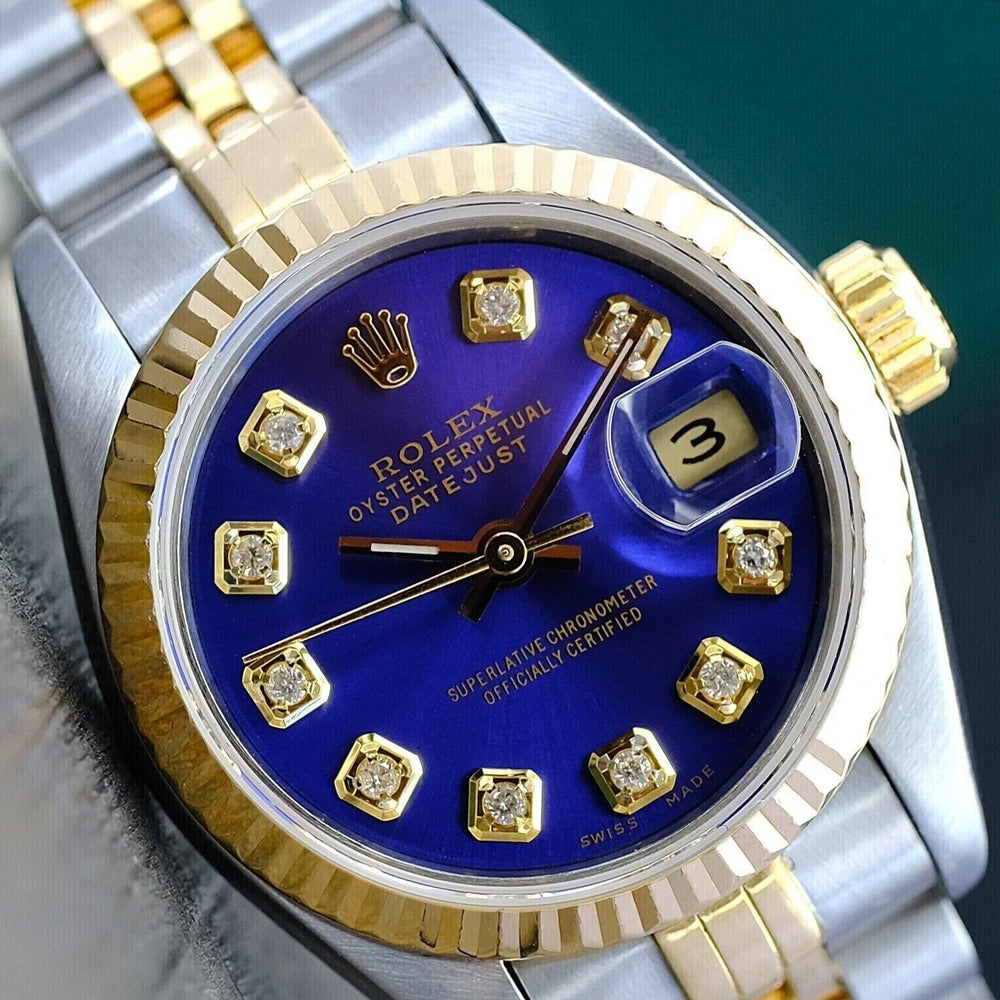ROLEX DATEJUST 36MM WATCH TWO-TONE BLUE DIAMOND DIAL JUBILEE BAND