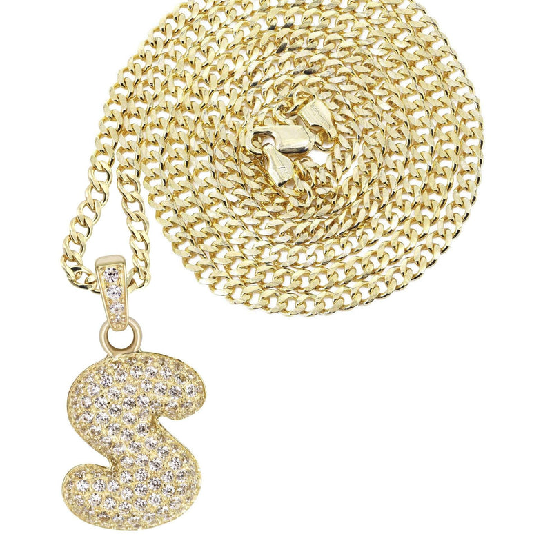 10K Yellow Gold Bubble Letter "S" CZ Necklace | Appx. 4.5 Grams