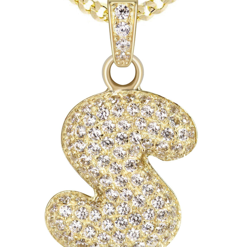 10K Yellow Gold Bubble Letter "S" CZ Necklace | Appx. 4.5 Grams