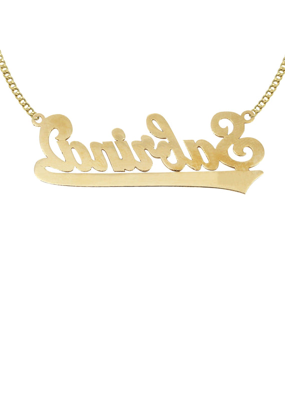 14K Gold  Diamond Cut Name Plate Necklace | Style #53