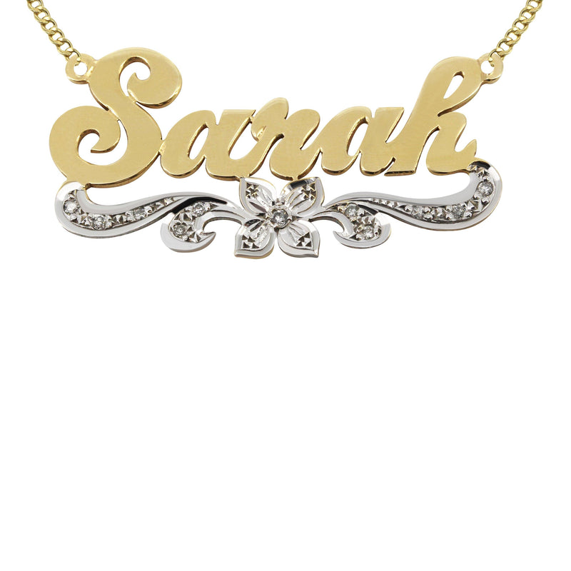 14K Gold  Two Tone Name Plate Necklace | Style #77