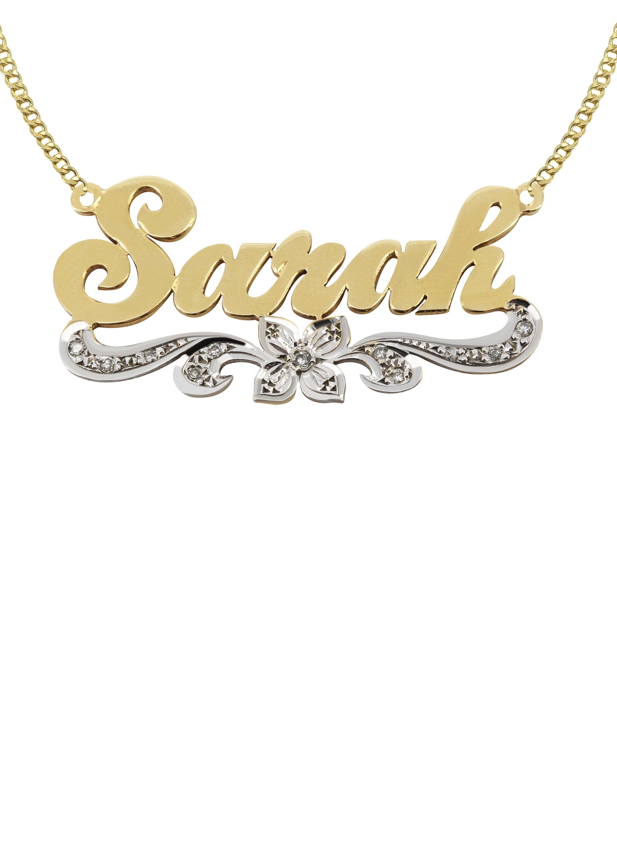 14K Gold  Two Tone Name Plate Necklace | Style #77