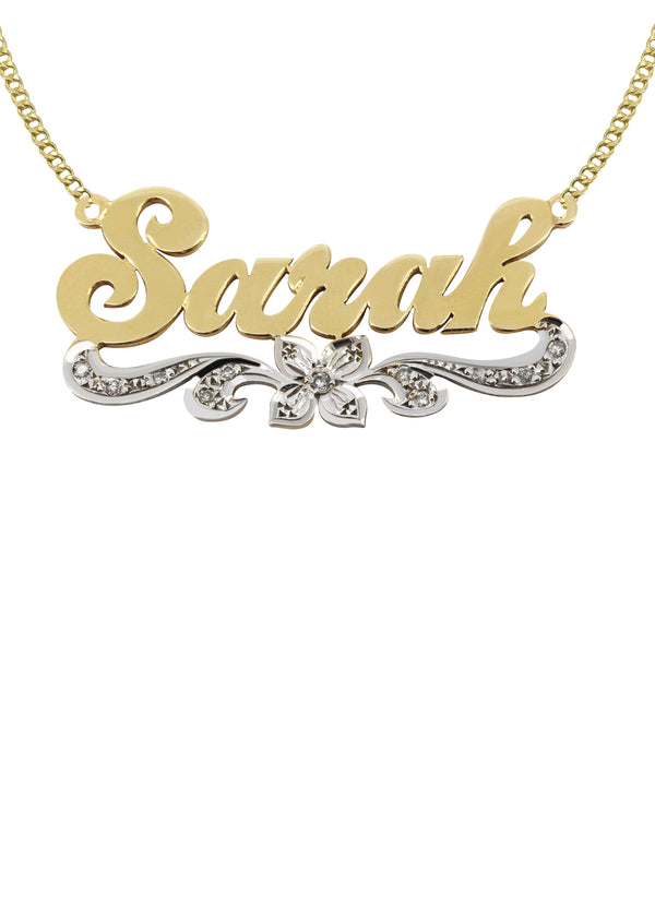 14K Gold  Two Tone Name Plate Necklace | Style #77