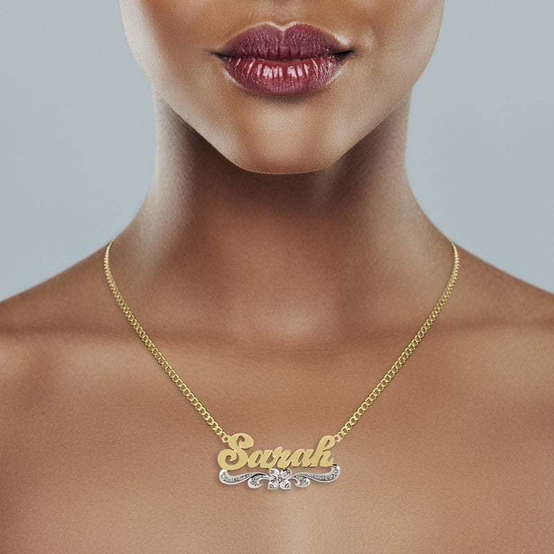 14K Gold  Two Tone Name Plate Necklace | Style #77