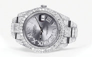 Diamond Iced Out Rolex Datejust 41 | 25 Carats Of Diamonds | Custom Silver Roman Numeral Diamond Dial | Two Row | Oyster Band