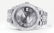 Diamond Iced Out Rolex Datejust 41 | 25 Carats Of Diamonds | Custom Silver Roman Numeral Diamond Dial | Two Row | Jubilee Band