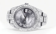 Womens Diamond Iced Out Rolex Datejust 41 | 25 Carats Of Diamonds | Custom Silver Roman Numeral Diamond Dial | Two Row | Oyster Band