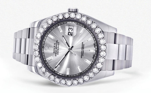 Rolex Datejust II Watch | 41 MM | Custom Silver Diamond Dial | Oyster Band