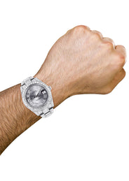 Diamond Iced Out Rolex Datejust 41 | 25 Carats Of Diamonds | Custom Silver Roman Numeral Diamond Dial | Two Row | Oyster Band