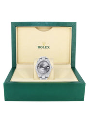 Womens Diamond Iced Out Rolex Datejust 41 | 25 Carats Of Diamonds | Custom Silver Roman Numeral Diamond Dial | Two Row | Oyster Band